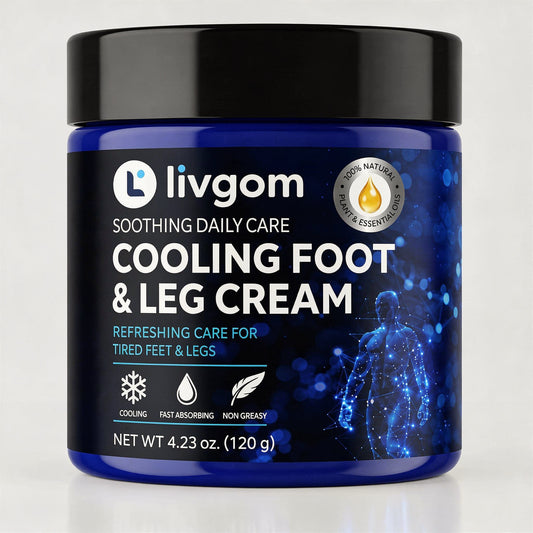 Livgom Cooling Foot & Leg Cream 4.23 oz jar, front view