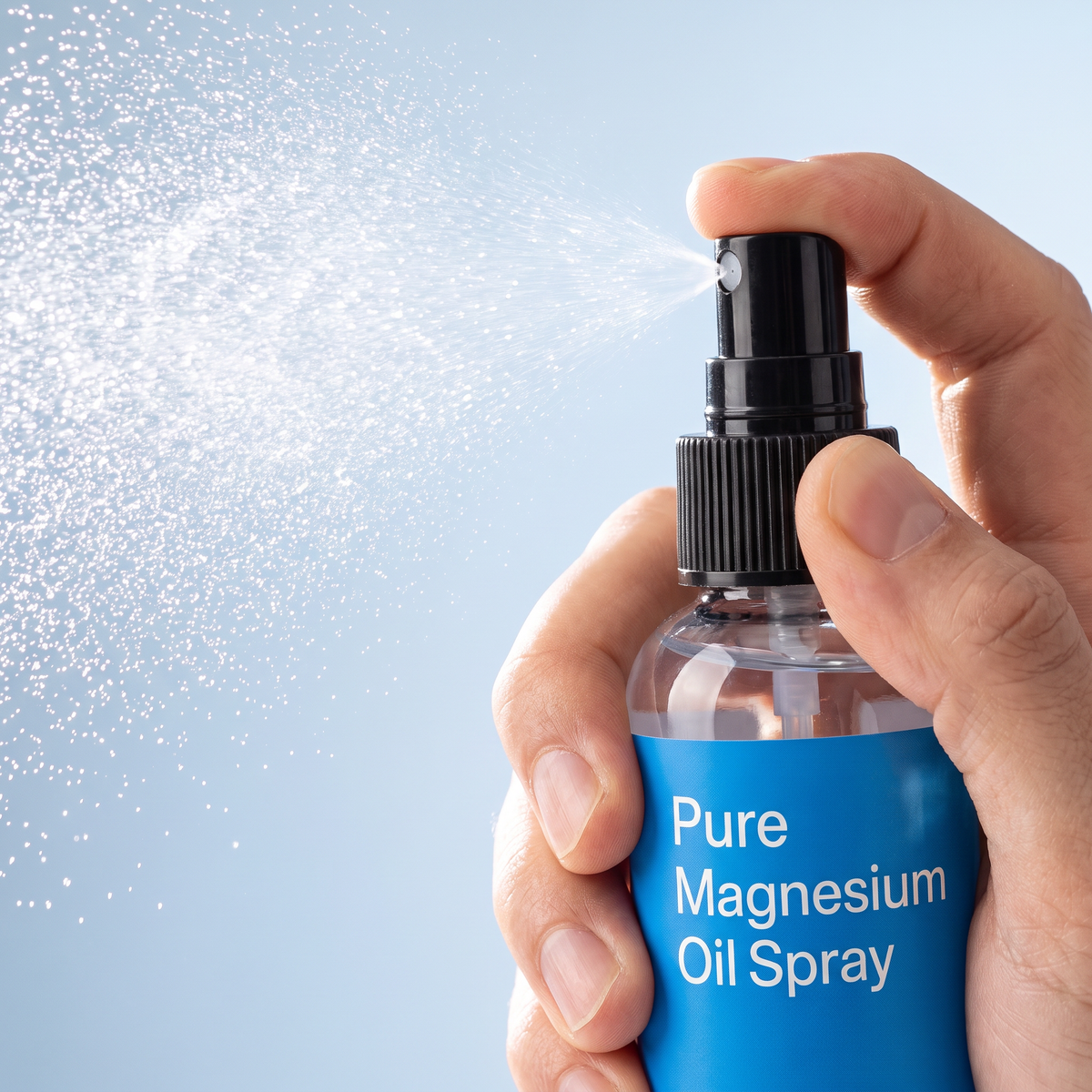 Fine mist from the Livgom Magnesium Oil Spray bottle