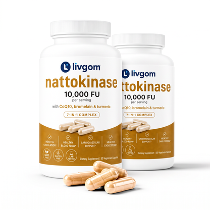 Two bottles of Livgom Nattokinase 10,000 FU