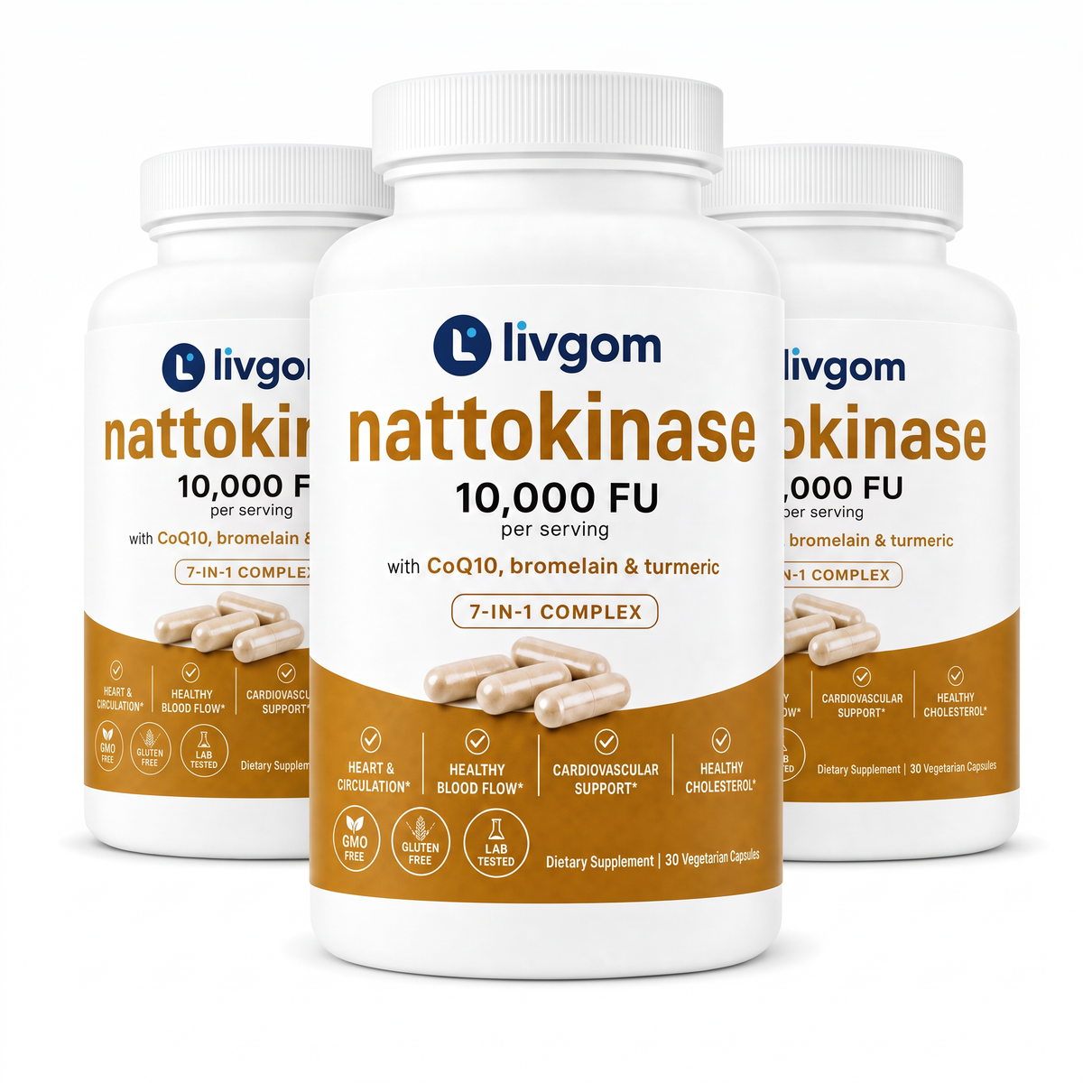 Three bottles of Livgom Nattokinase 10,000 FU